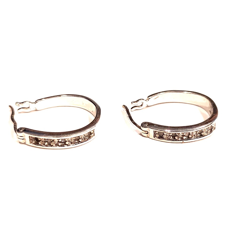 Vintage Sterling Silver Crystal Studded Small Hoop Earrings